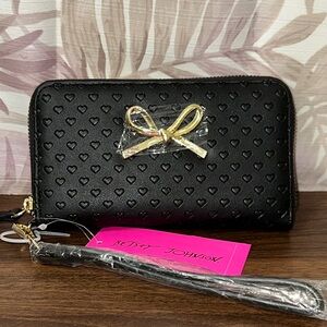 Betsey Johnson Black Heart Wallet with Gold Bow